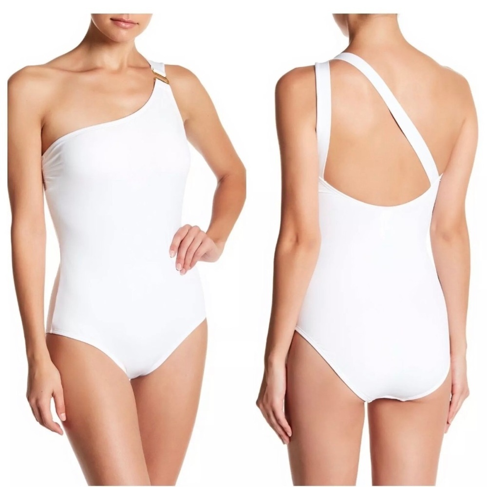 NWT Tommy Bahama Pearl One Shoulder U‎ Ring One Piece Swimsuit White [SZ 10 ]